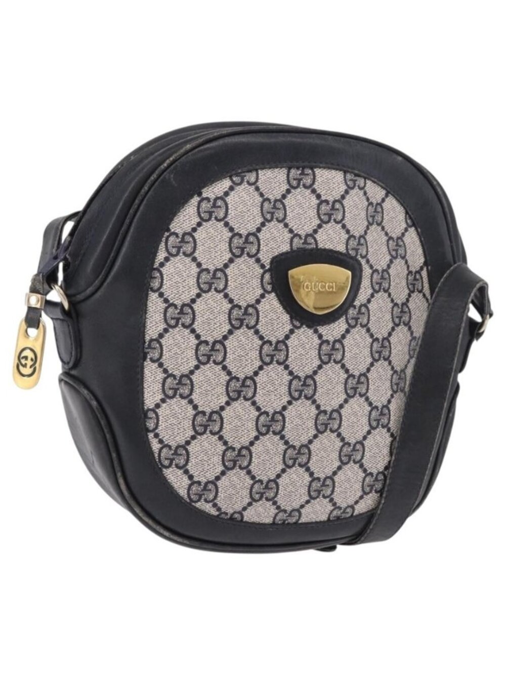 Authentic GUCCI GG Supreme Shoulder Bag PVC Navy Gold